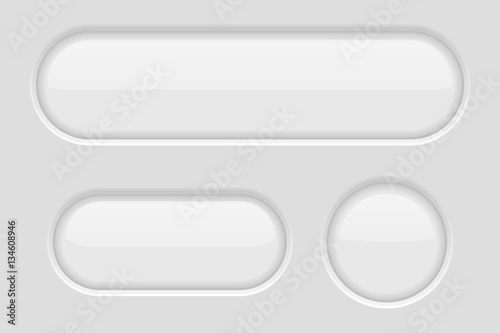 Set white buttons. Oval and round blank web elements