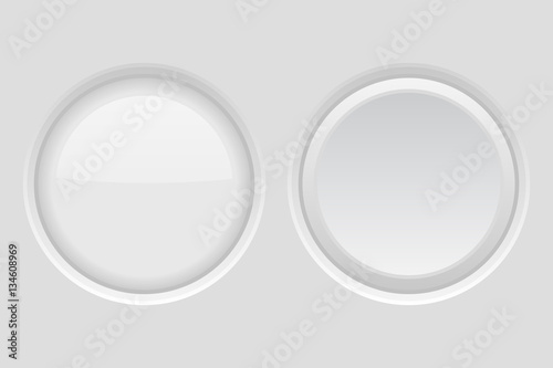 Round buttons. Light gray plastic push buttons. Normal and active