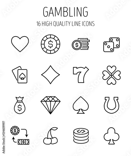 502083 Set of gambling in modern thin line style.