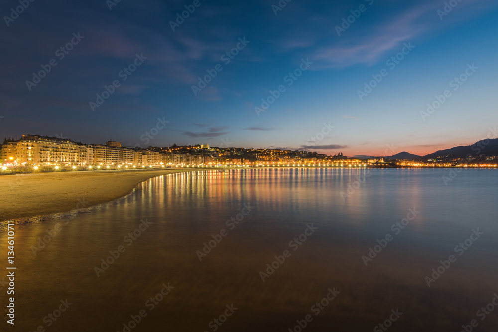 Illuminated cityscape of San Sebastian, Spain