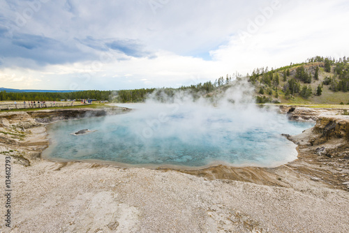 Blue Geyser Pool at Yellowstone Lake in Yellowstone National park.