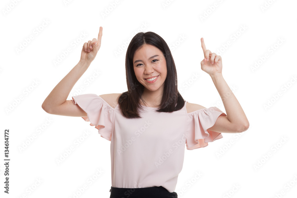 Young Asian business woman point to blank space. Young Asian business woman point to blank space.