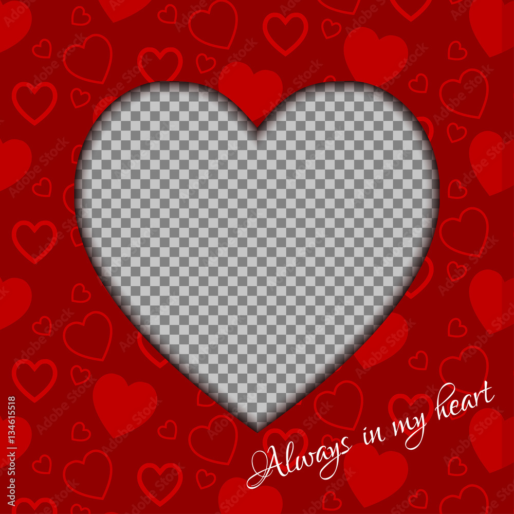 Vector Valentines day background from red hearts and place for your photo.