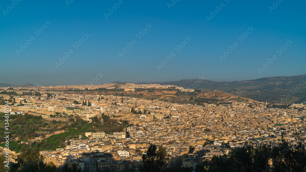 Panoramic view of Fez (Fes) center, Morocco
