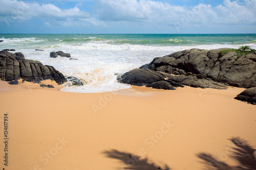 Tropical beach with stones in Sri Lanka, Ambalangoda