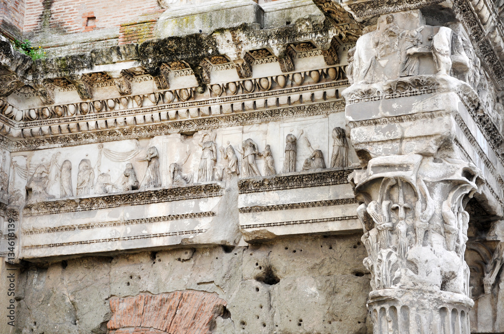 Architectural details of Minerva forum. Rome, Italy