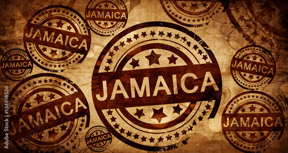 Jamaica, vintage stamp on paper background