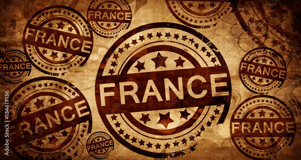 France, vintage stamp on paper background