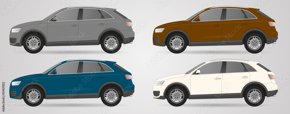 Fototapeta premium Set of different color car, realistic car models