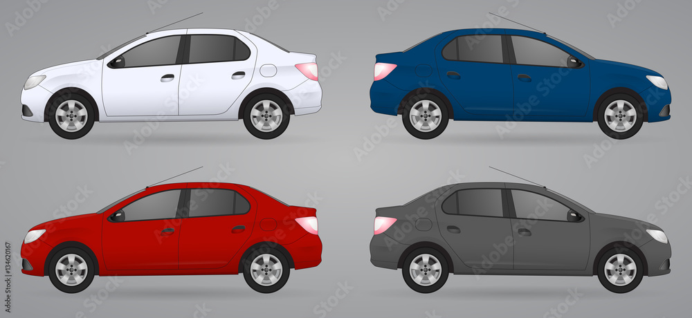 Naklejka premium Set of different color car, realistic car models