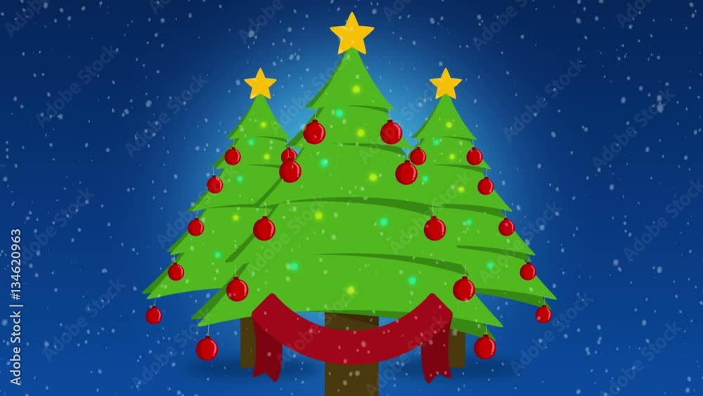 cute cartoon christmas trees over blue background with falling snow. Christmas Background with space for your logo or text seamless loop. christmas and new year greeting card animation.