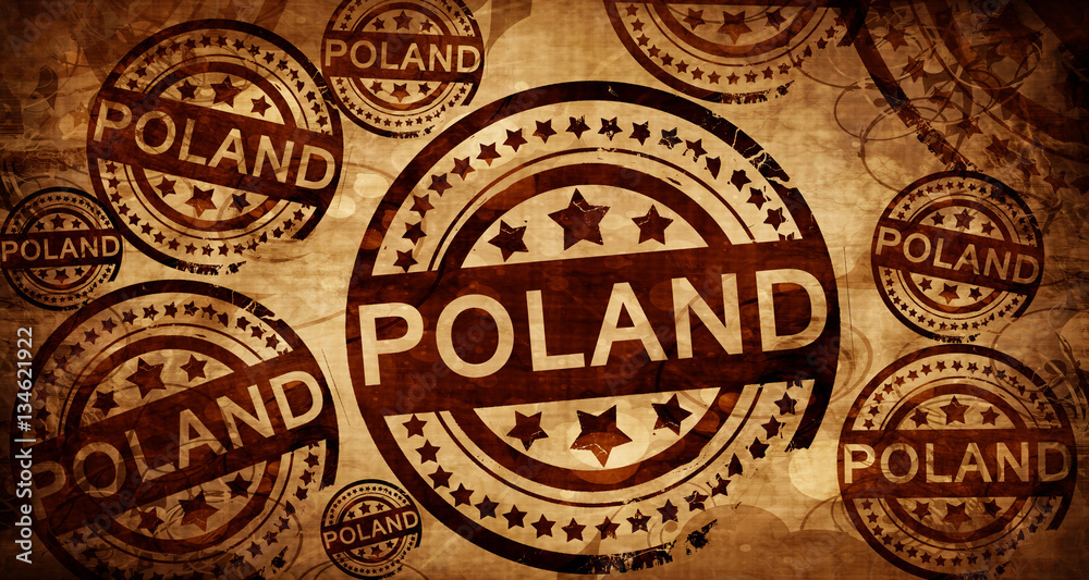 Poland, vintage stamp on paper background