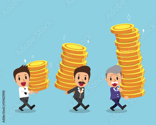 Cartoon businessmen carrying money stacks