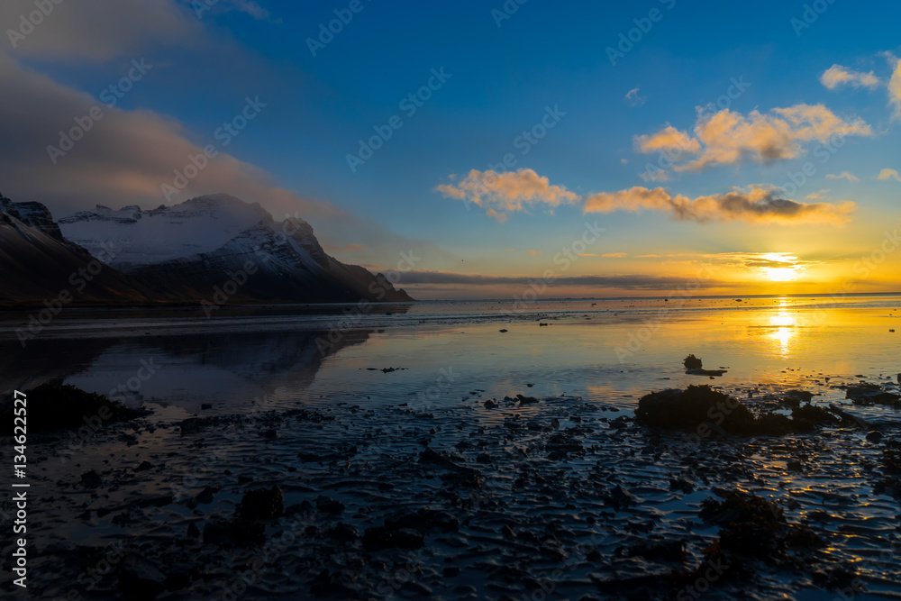 Sunset colors on Vestrahorn at iceland