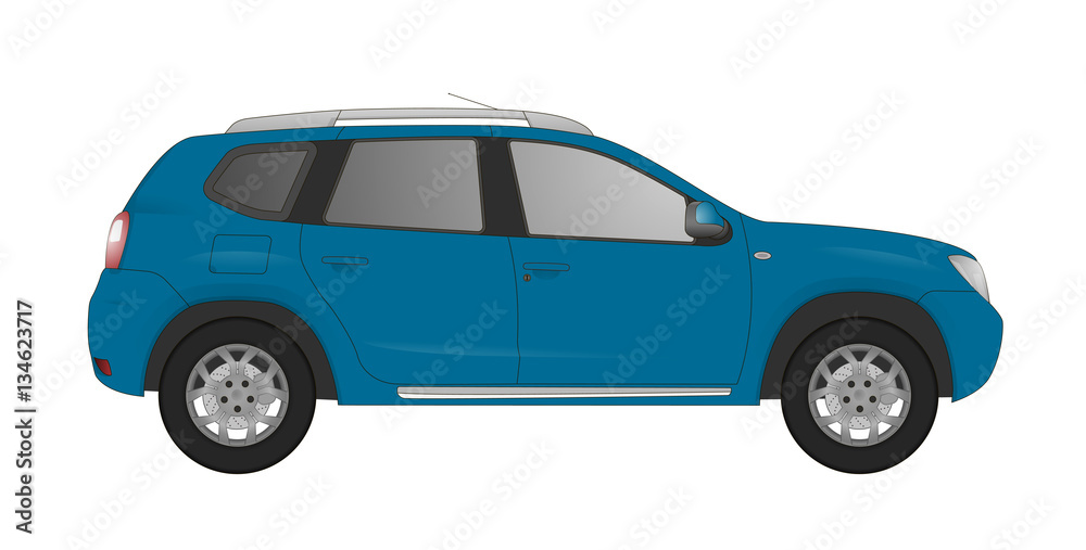 Realistic model car isolated on background. Detailed drawing. Vector illustration.