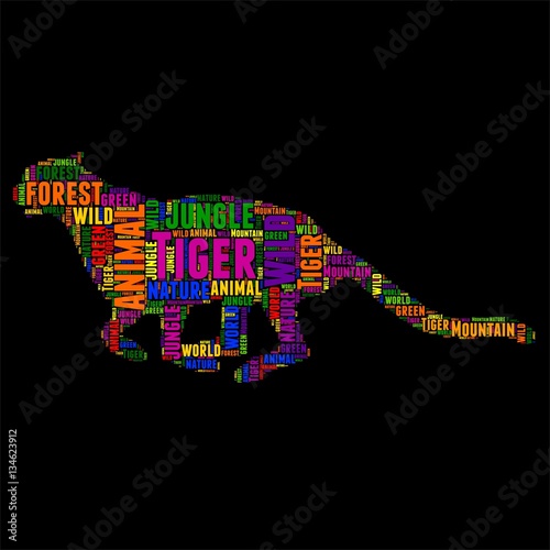 Fototapeta Naklejka Na Ścianę i Meble -  Tiger Typography word cloud colorful Vector illustration