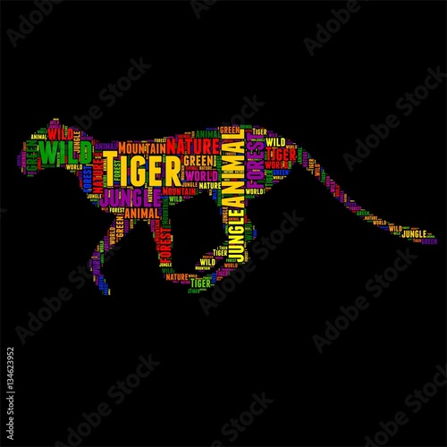 Fototapeta Naklejka Na Ścianę i Meble -  Tiger Typography word cloud colorful Vector illustration