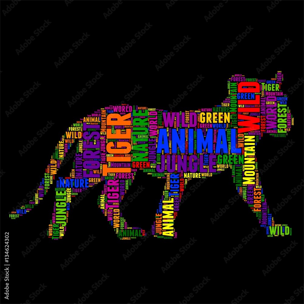 Tiger Typography word cloud colorful Vector illustration