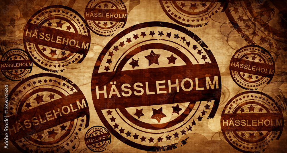Hassleholm, vintage stamp on paper background