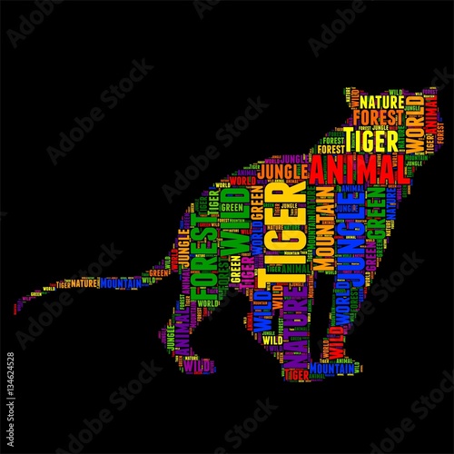 Fototapeta Naklejka Na Ścianę i Meble -  Tiger Typography word cloud colorful Vector illustration