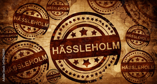 Hassleholm, vintage stamp on paper background