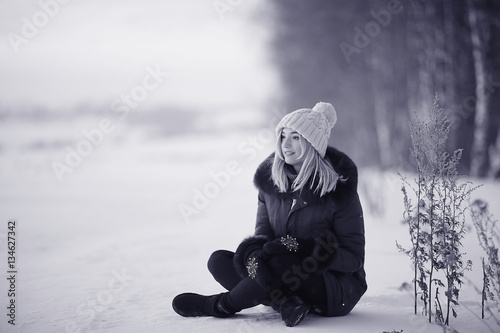 smiling young woman winter cold day nature