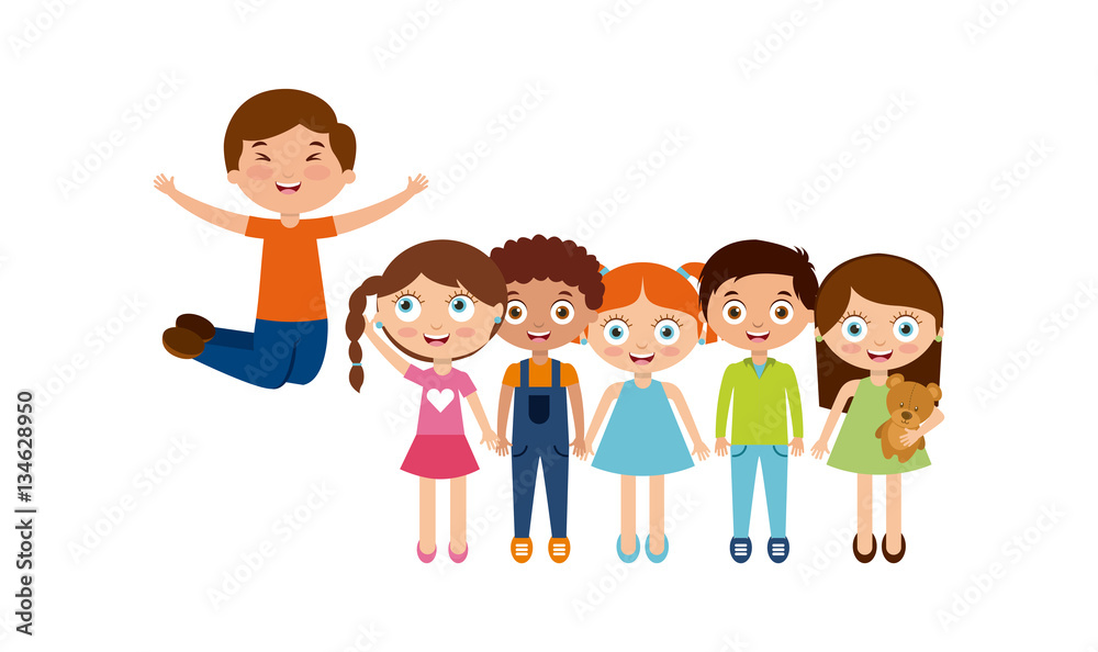 cute happy kids over white background. colorful design. vector illustration