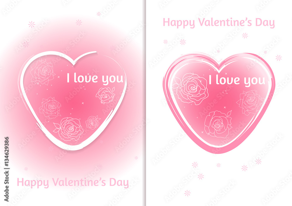 Valentines heart. Set of two Valentine's Day card with blurred background. Vector illustration