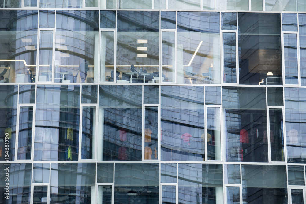 Detail of a glass facade of a modern office building