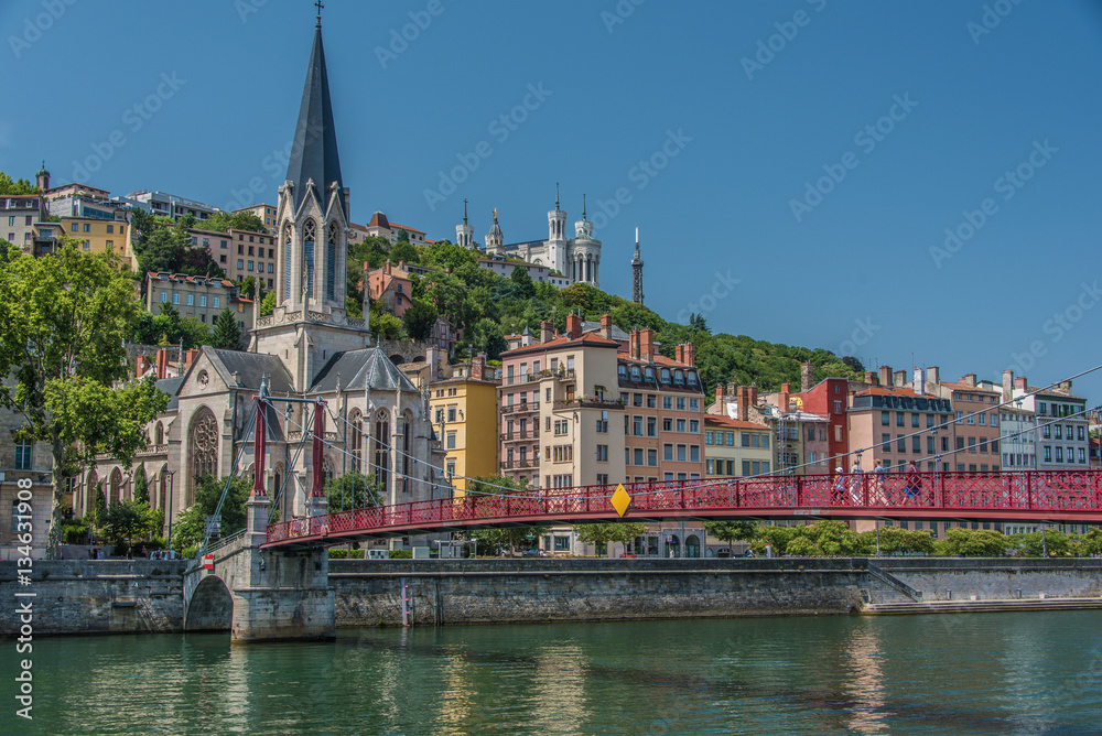 Vue générale du Vieux Lyon et Fourvière, Lyon, France