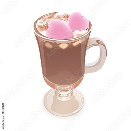 Hot chocolate with marshmallow sweet hearts.