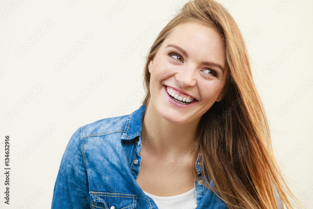 Happy smiling woman wearing jeans Happy smiling woman wearing jeans