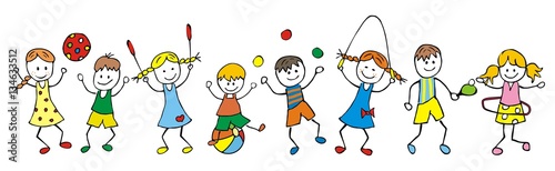 children and sport equipments,  sport activity set, happy kids, vector illustration