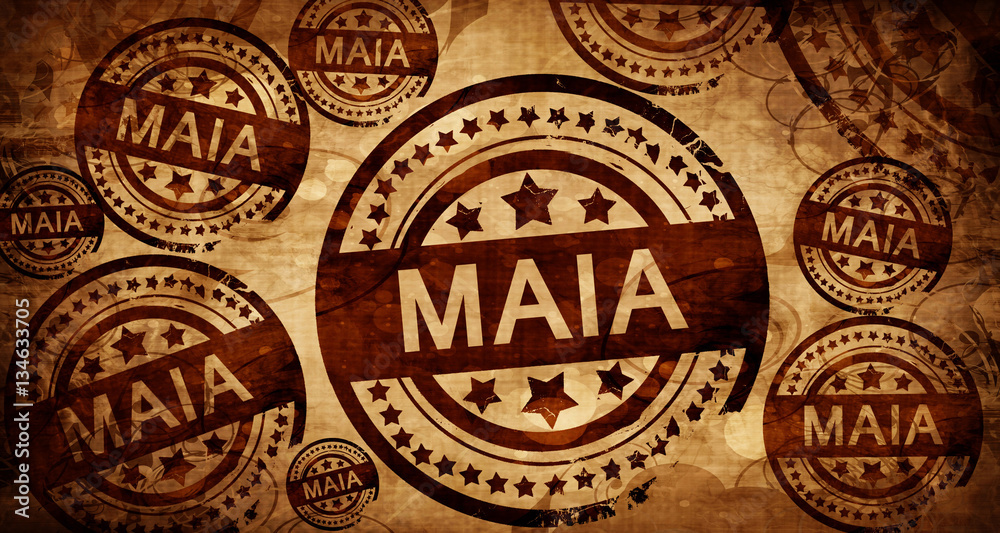 Maia, vintage stamp on paper background