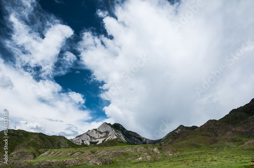Altai Mountains at cloudy skies background
