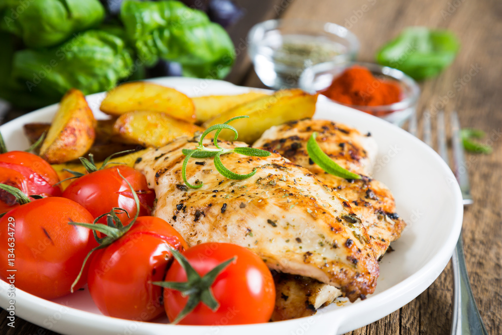 Grilled chicken fillet with vegetables Grilled chicken fillet with vegetables