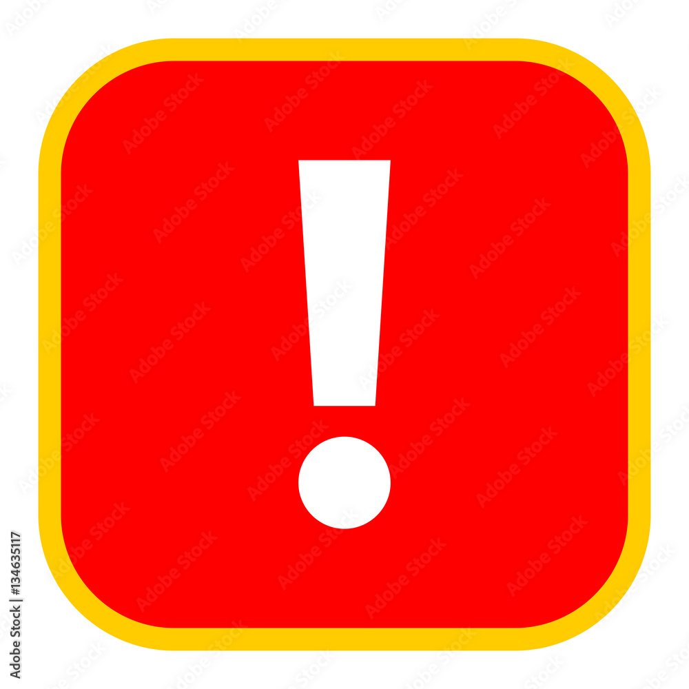 Red square exclamation mark icon warning sign attention button Red square exclamation mark icon warning sign attention button