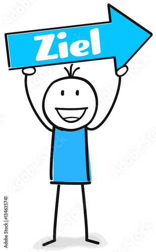 Figur mit Pfeil auf dem Ziel steht