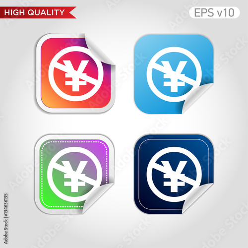 Colored icon or button of stop yen symbol with background