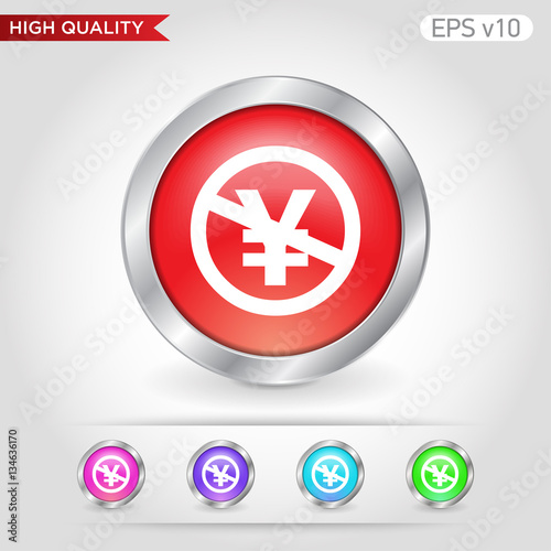 Colored icon or button of stop yen symbol with background