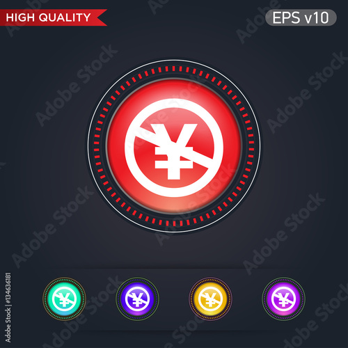 Colored icon or button of stop yen symbol with background