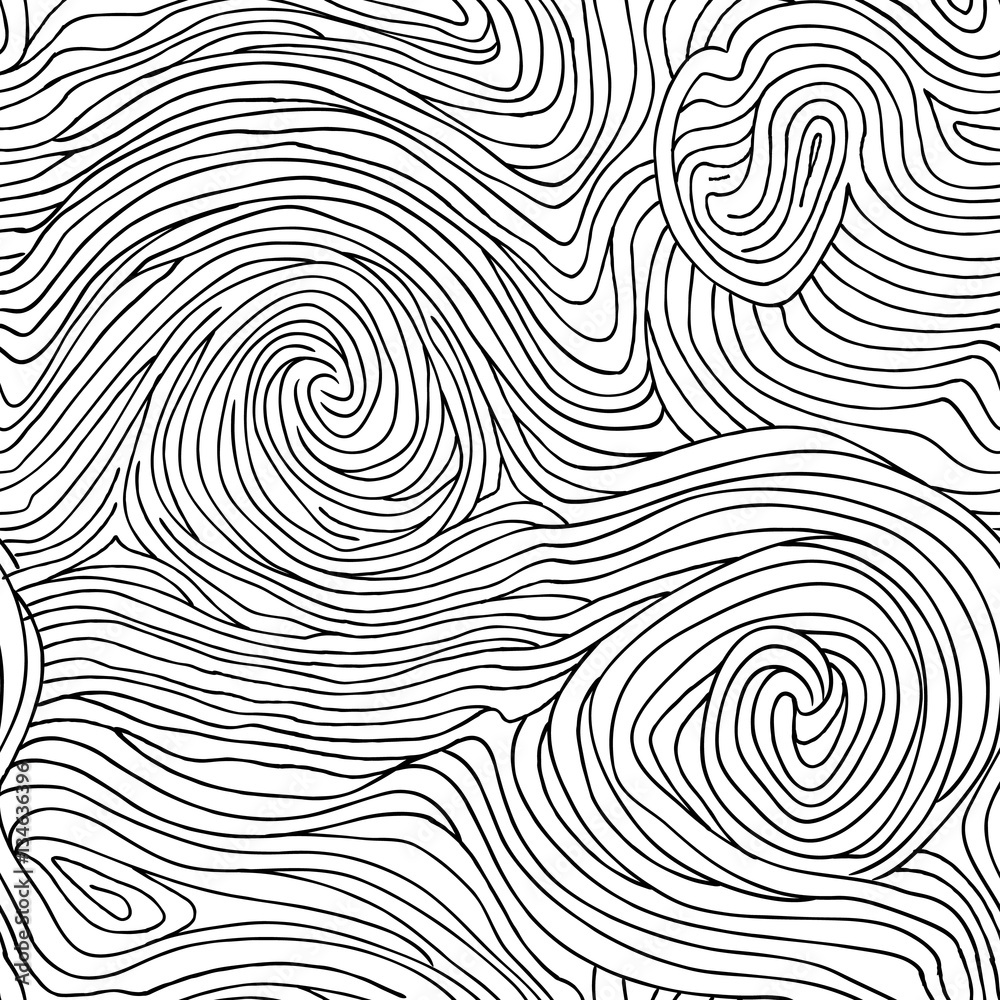 Abstract swirl line doodle seamless pattern. Wooden wave texture