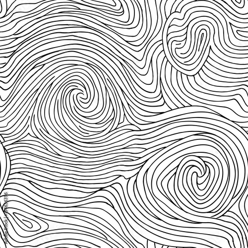 Abstract swirl line doodle seamless pattern. Wooden wave texture