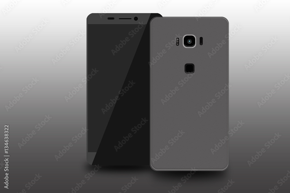 black phone frontal and back on a gray background black phone frontal and back on a gray background
