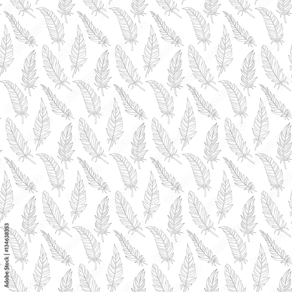 Seamless background of hand drawn feathers. Pattern. Seamless background of hand drawn feathers. Pattern.