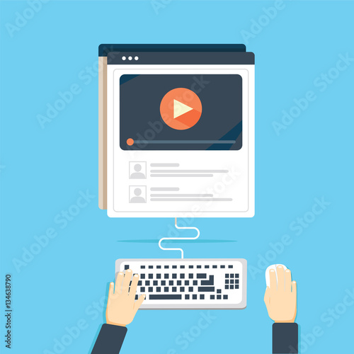 Video tutorial streaming isolated on blue background.
