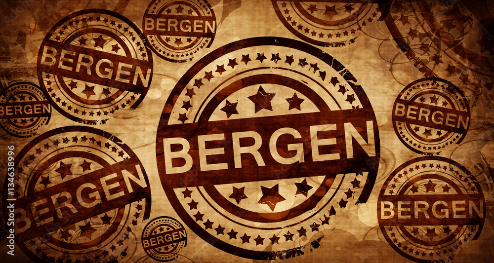 Bergen, vintage stamp on paper background