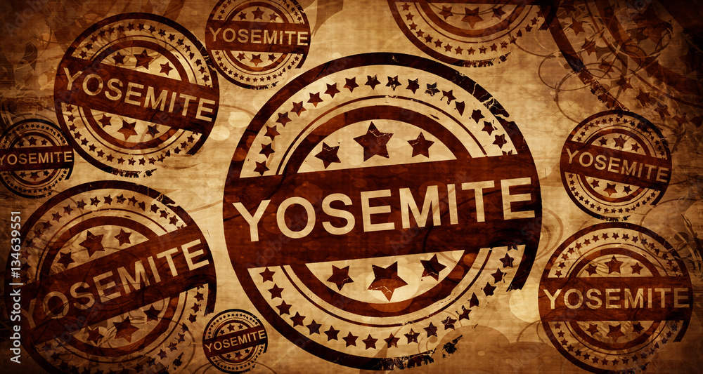 Yosemite, vintage stamp on paper background