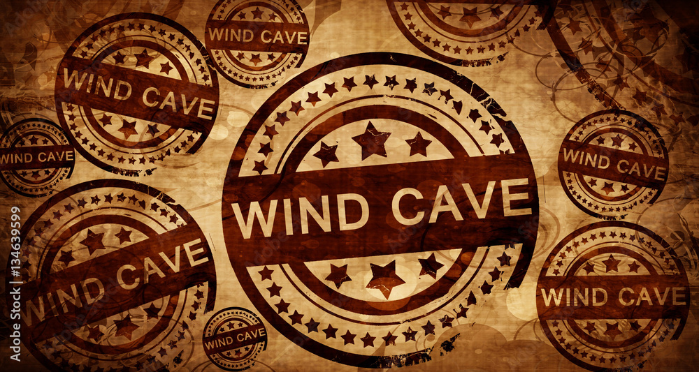 Wind cave, vintage stamp on paper background