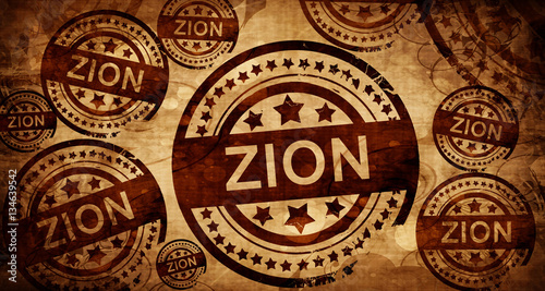 Zion, vintage stamp on paper background